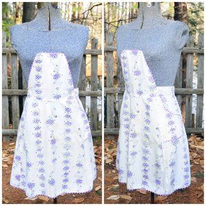 VTG 50s Lavender Bouquets PIN-ON Full Cotton Apron